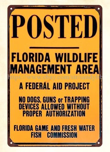 Florida Hunting Fishing & Outdoor Adventures - لافتة معدنية معلقة لإدارة الحياة البرية